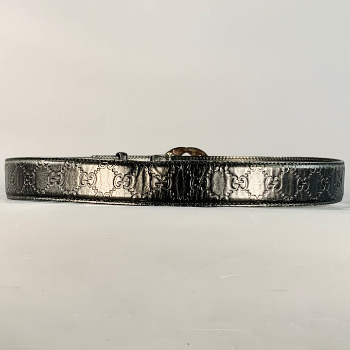 GUCCI Size 38 Guccissima Black Monogram Leather GG Buckle Belt