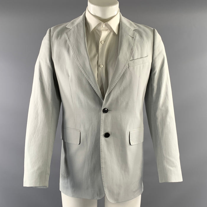 DRIES VAN NOTEN Chest Size 36 Grey Solid Cotton Notch Lapel Sport Coat