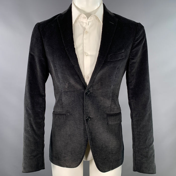 ETRO Size 38 Black Corduroy Cotton Blend Notch Lapel Sport Coat