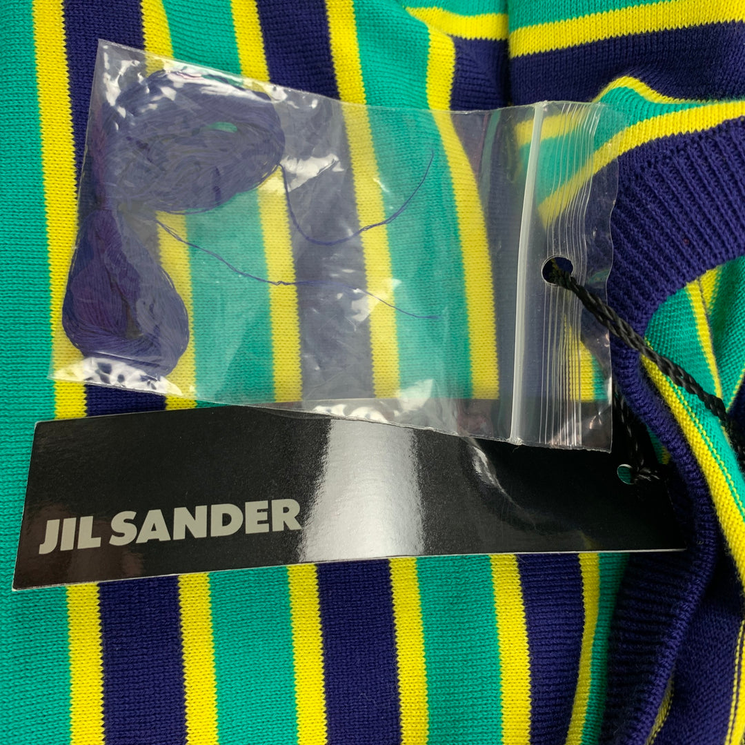 JIL SANDER x RAF SIMONS SS11 Size M Green Blue Stripe Cotton Crew Neck Pullover