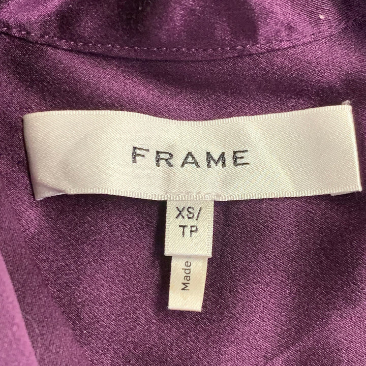 FRAME Size XS Purple Satin Hidden Buttons Bow Blouse