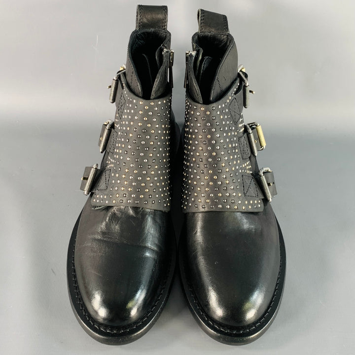 ZADIG & VOLTAIRE Size 8 Laureen Flap Black Studded Leather Belted Side Zipper Boots