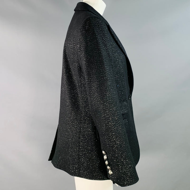 ZADIG & VOLTAIRE Size M Venus Sparkle Black Silver Wool Blend Peak Lapel Jacket Blazer