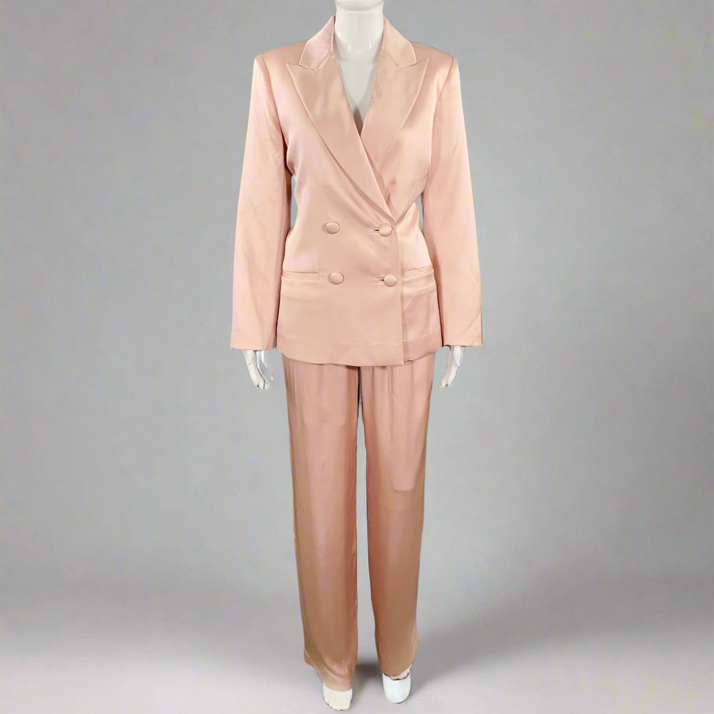 ANINE BING Size XS Pink Silk Peak Lapel Double Breasted Pantsuit