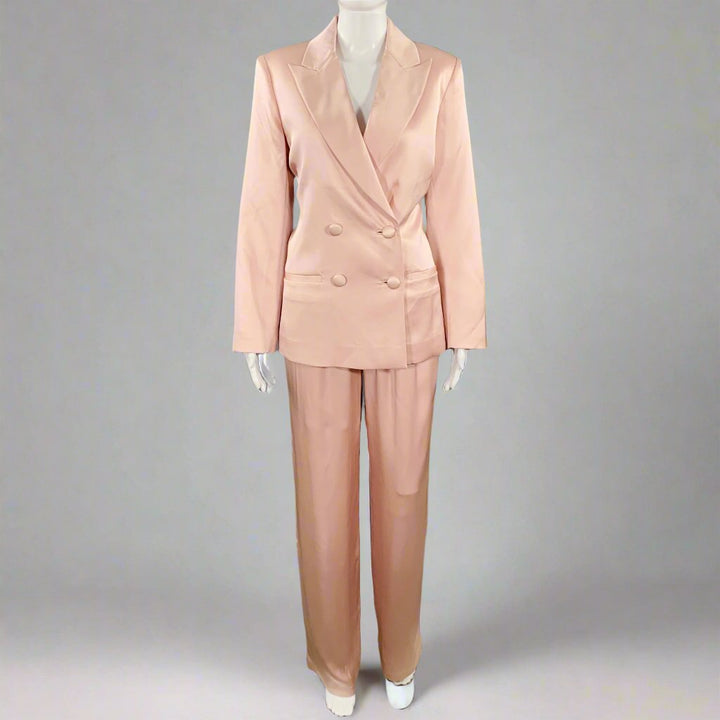 ANINE BING Size XS Pink Silk Peak Lapel Double Breasted Pantsuit