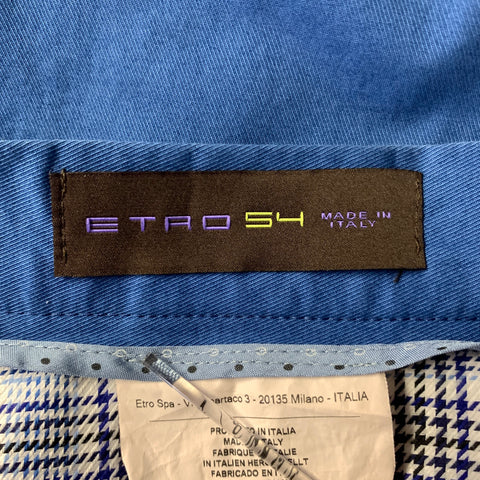 ETRO Size 38 Blue Twill Cotton Flat Front Casual Pants
