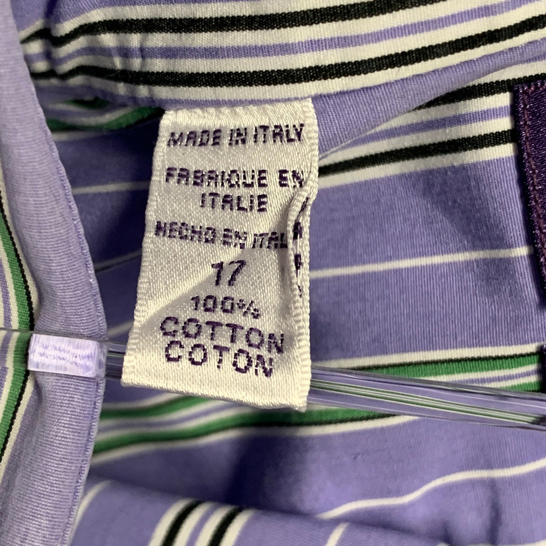 RALPH LAUREN Size XL Lilac Green White Stripe Cotton Tailored Fit Long Sleeve Shirt
