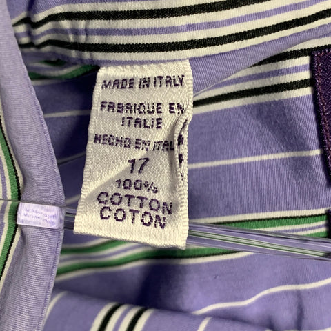 Chemise à manches longues Ralph Lauren, taille XL, en coton à rayures lilas, vertes et blanches, coupe ajustée.