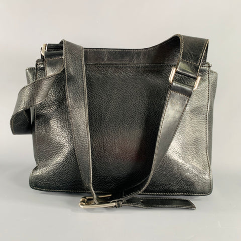 SALVATORE FERRAGAMO Black Pebble Grain Leather Double Buckle Messenger Bag