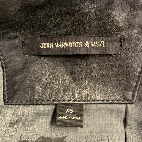JOHN VARVATOS * U.S.A. Size XS Black Distressed Elbow Patches Leather Jacket