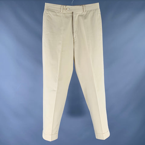 BERNARD ZINS Taille 30 Pantalon décontracté kaki en coton à devant plat