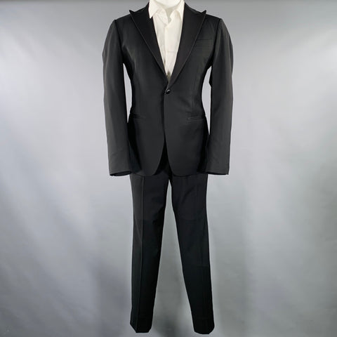 PHINEAS COLE Size 38 Black Wool Peak Lapel Tuxedo