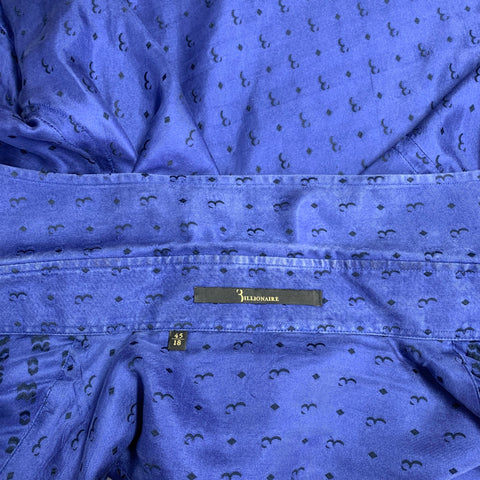 BILLIONAIRE COUTURE Size XL Blue Black Monogram Twill Long Sleeve Shirt