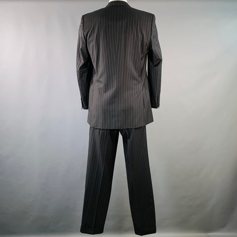 SIMPSON SIN TAILOR Size 42 Long Black White Pinstripe Wool Silk Suit