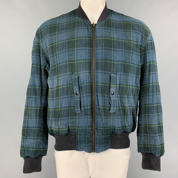 R13 Size M Orange Black Plaid Cotton Reversible Jacket