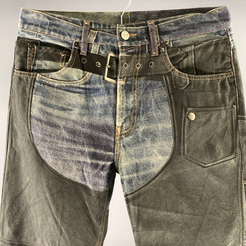 ACNE STUDIOS Size 30 Blue Graphic Chaps Cotton Button Fly Jeans