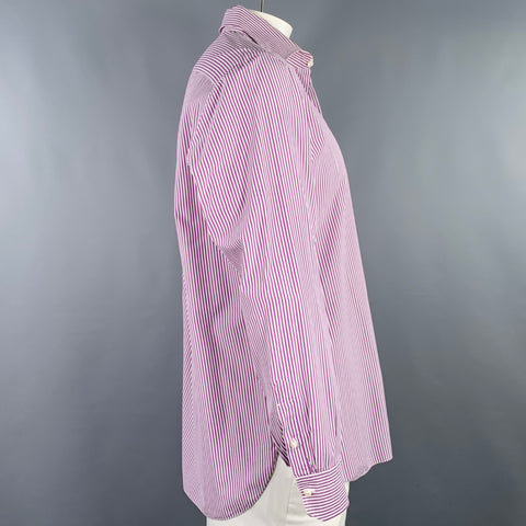 ISAIA Size XL Purple White Stripe Cotton Long Sleeve Shirt