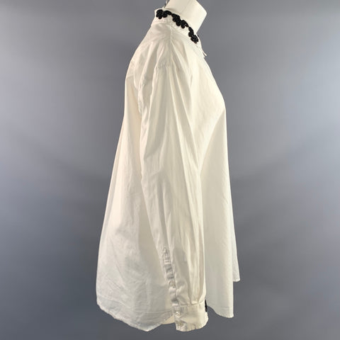SIMONE ROCHA Size S White Black Cotton Beaded Button Up Shirt