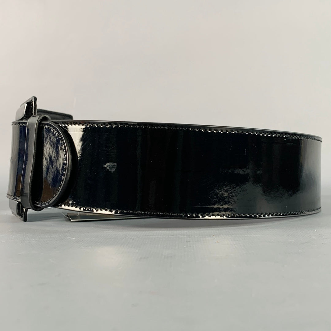 APOSTROPHE Size M Black Patent Leather Double Buckle Belt