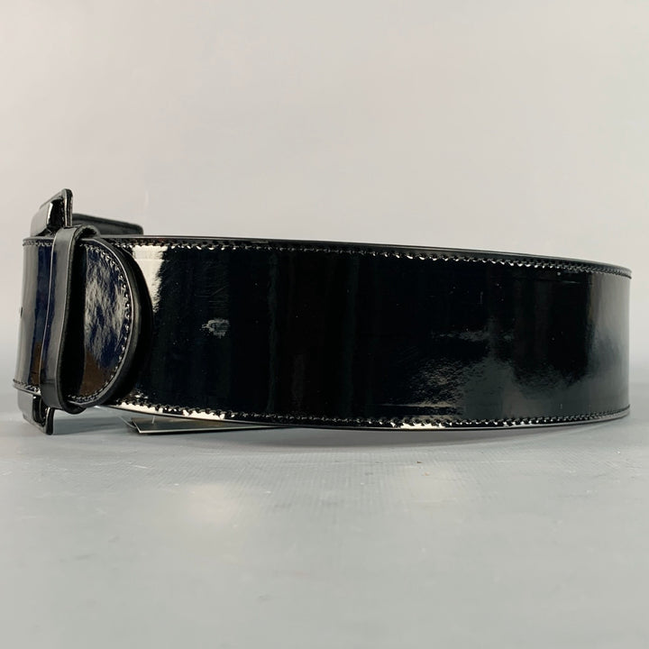 APOSTROPHE Size M Black Patent Leather Double Buckle Belt