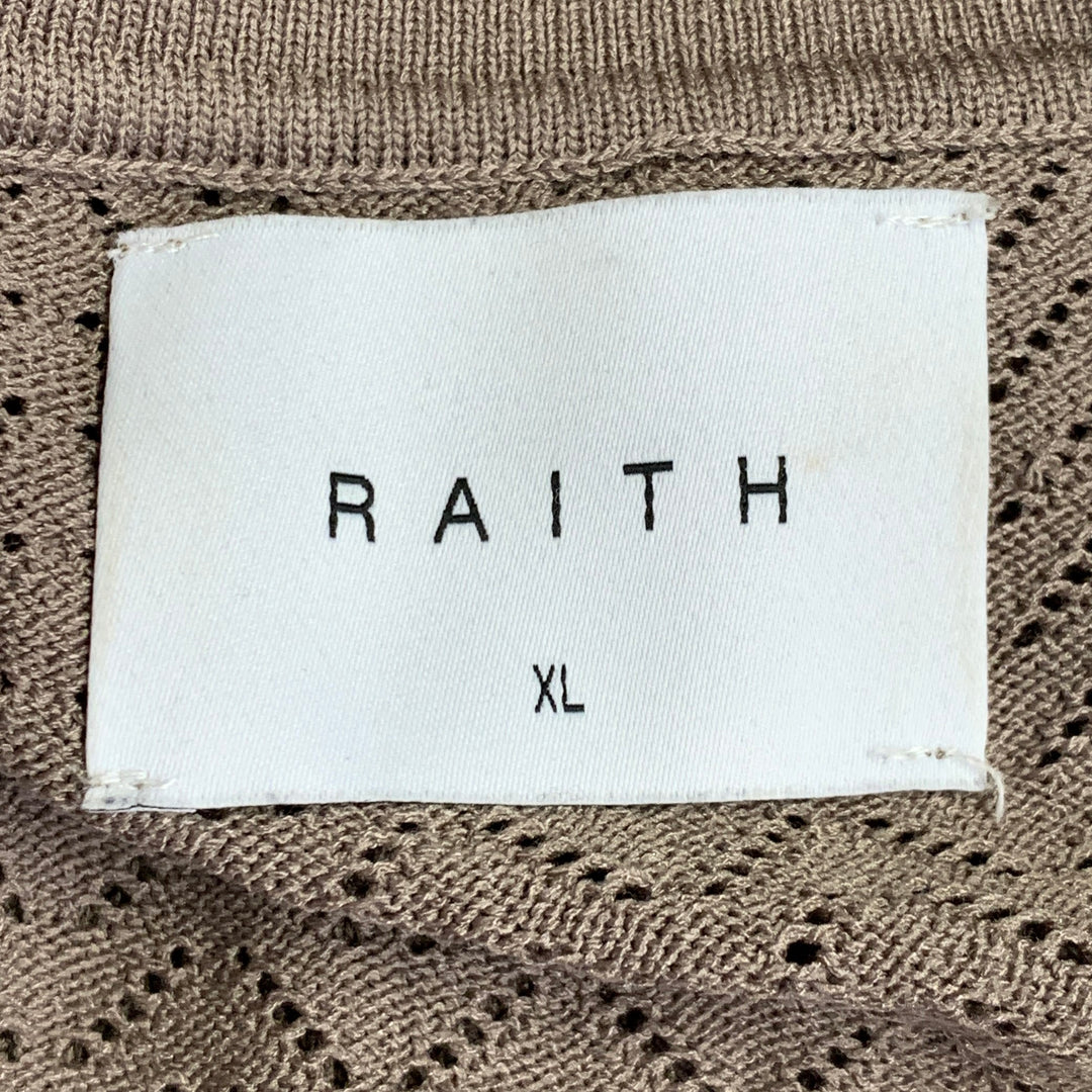 RAITH Size XL Tan Chevron Viscose Blend Knit Camp Short Sleeve Shirt