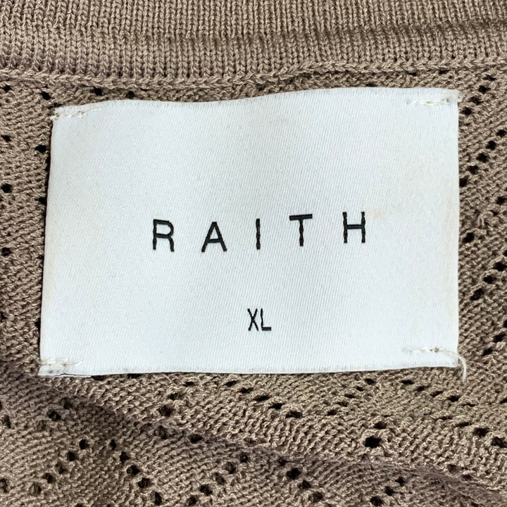 RAITH Size XL Tan Chevron Viscose Blend Knit Camp Short Sleeve Shirt