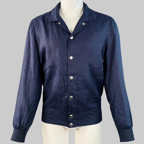 BRUNELLO CUCINELLI Size 40 Navy Red Twill Linen Snaps Jacket