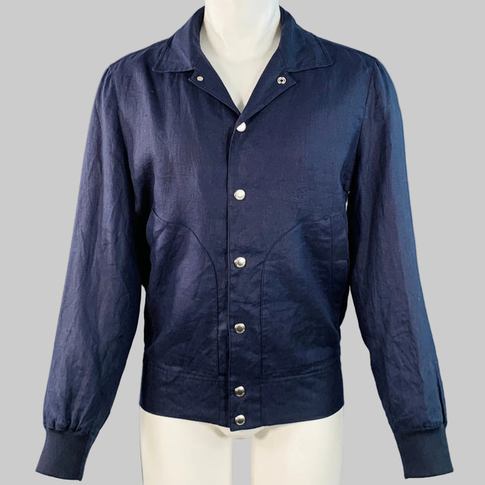 BRUNELLO CUCINELLI Size 40 Navy Red Twill Linen Snaps Jacket