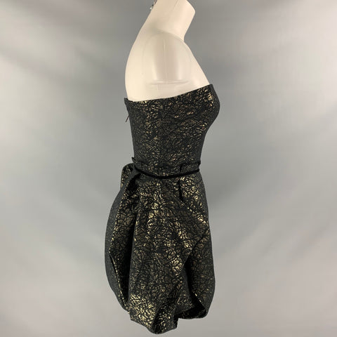 RACHEL ZOE Size 0 Black Gold Cotton Blend Jacquard Strapless Dress