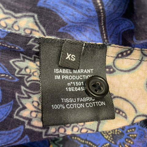 ISABEL MARANT Size XS Blue Beige Floral Cotton Button Up Short Sleeve Shirt