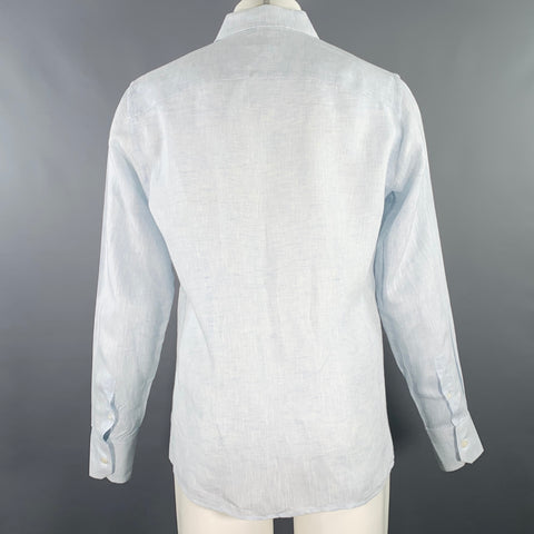 FLORENTINO Size M Light Blue Linen Spread Collar Long Sleeve Shirt