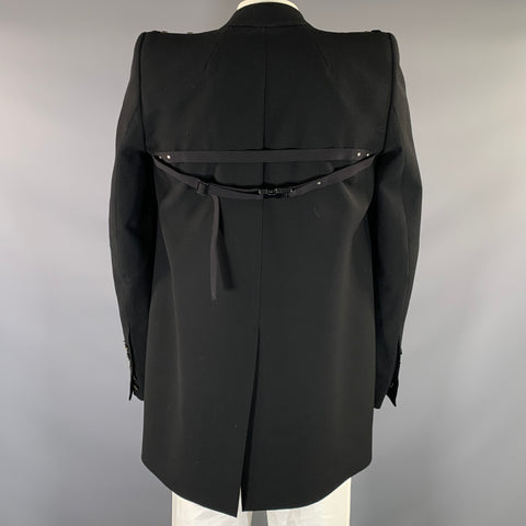 RICK OWENS S/S2020 Size 42 Black Wool & Viscose Blend Peak Lapel Jacket