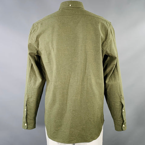 TAYLOR STITCH Size 44 The Jack Green Textured Cotton Wool One Pocket Long Sleeve Shirt