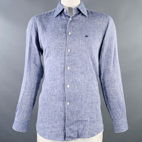 PAL ZILERI Taille L Chemise Manches Longues Lin Bleu Marine Blanc