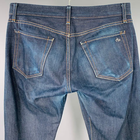 RAG & BONE Size 30 Navy Contrast Stitch Cotton Straight Selvedge Jeans