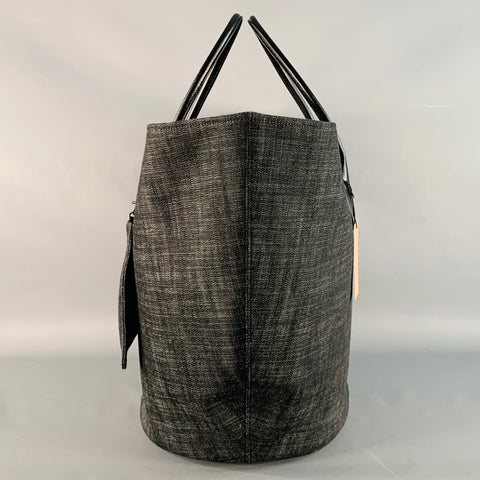 ALAIA Black White Leather Denim Oversized Tote Handbag