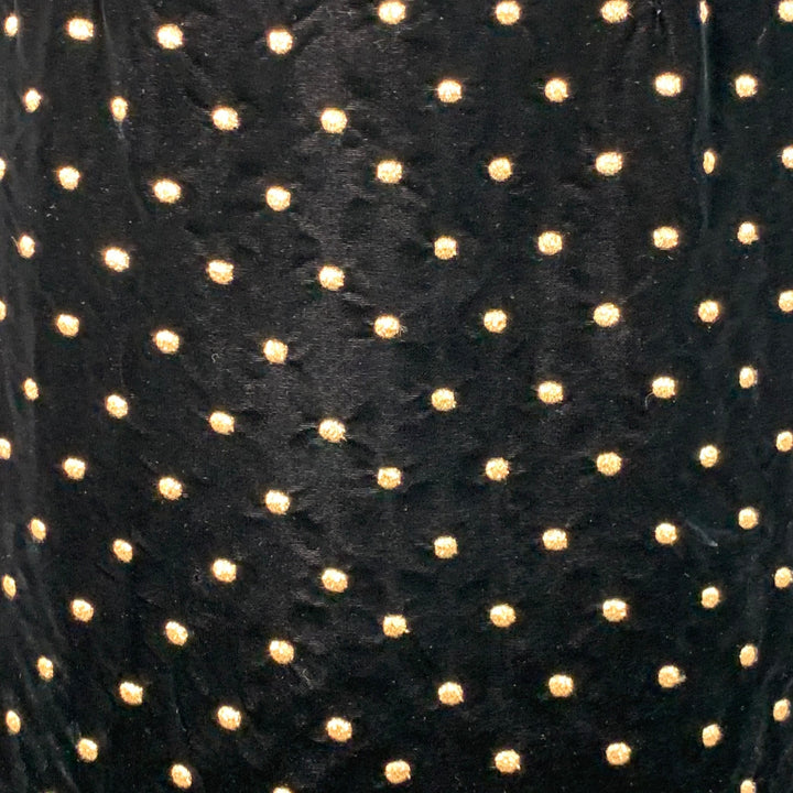 AKRIS Size 14 Black Metallic Gold Velvet Polka Dot Long Sleeve Bow Midi Dress