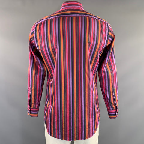 ETRO Size L Purple Pink & Orange Stripe Cotton Button Up Long Sleeve Shirt