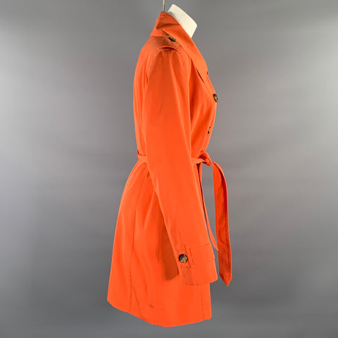 LONDON FOG Size L Orange Polyester Double Breasted Trench Coat