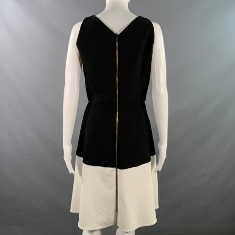 ROLAND MOURET Size 8 Black White Polyester Blend Color Block Sleeveless A-Line Dress