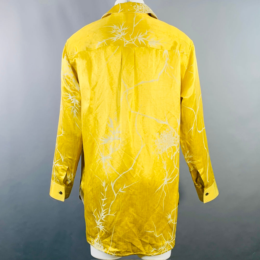 HAIDER ACKERMANN Size S Gold White Jacquard Linen Silk Layered Long Sleeve Shirt