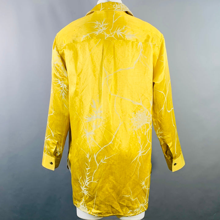 HAIDER ACKERMANN Size S Gold White Jacquard Linen Silk Layered Long Sleeve Shirt