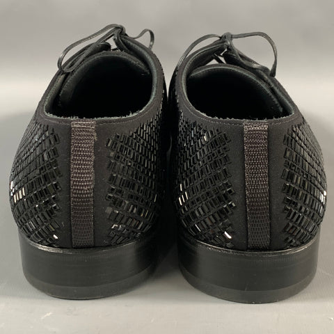 SALVATORE FERRAGAMO Size 10.5 Black Sequined Leather Lace Up Shoes