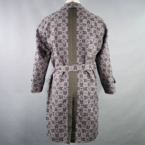 MAISON KITSUNE Size XS Grey Navy Monogram Polyester Blend Coat