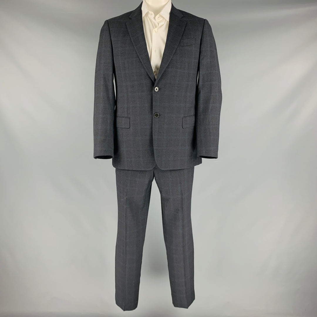 ARMANI COLLEZIONI Size 42 Navy Black Plaid Virgin Wool Suit