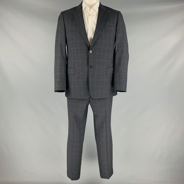 ARMANI COLLEZIONI Size 42 Navy Black Plaid Virgin Wool Suit