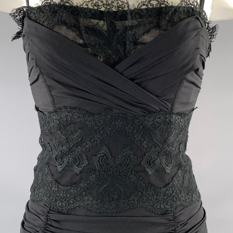 DOLCE & GABBANA Size 2 Black Polyester Ruched Cocktail Knee Length Dress