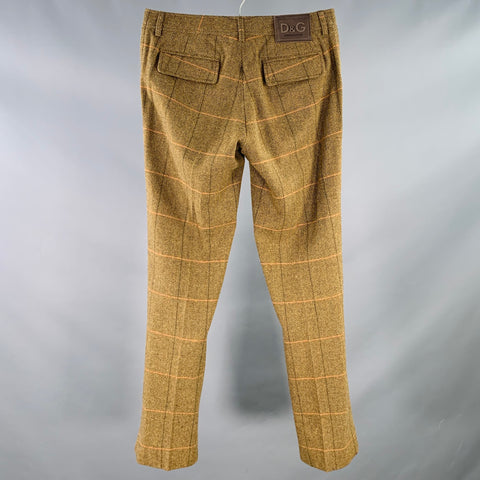 D&G by DOLCE & GABBANA Size 30 Tan Brown Herringbone Wool Zip Fly Dress Pants