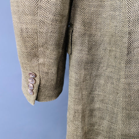 POLO by RALPH LAUREN Size 44 Tan Khaki Herringbone Flax Sport Coat