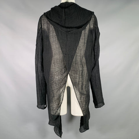 NOSTRASANTISSIMA Size S Black See-Through Linen Blend Open Front Coat